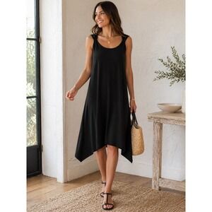 Chico's Travelers Black Sharkbite Hem Sleeveless Dress Knotted Shoulder Size 1